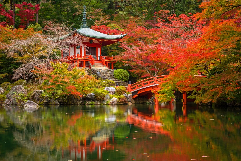 Ciudad japonesa de Kioto en otoño